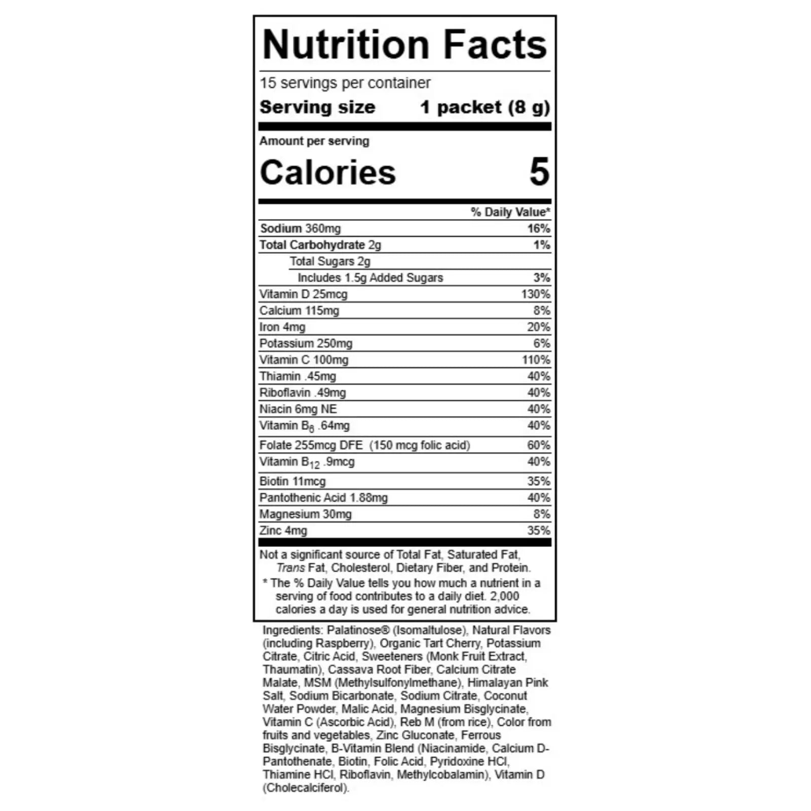 SORA Performance Hydration supplement facts and ingredients